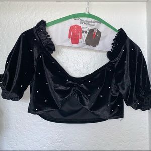 Boohoo polka dot ruffled cropped top